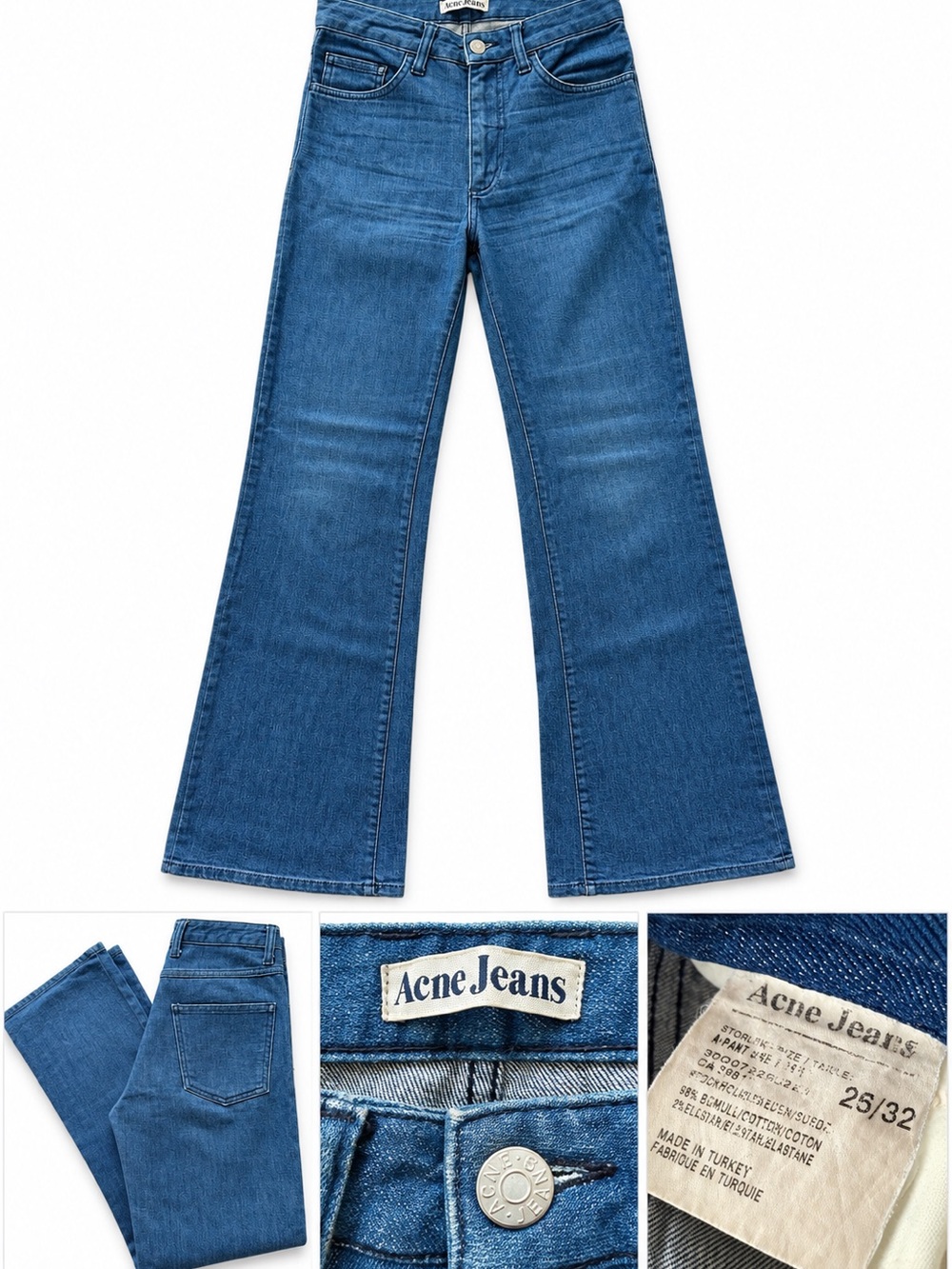 Vintage Acne Jeans Women’s 26/32 High Rise Flare Jeans Y2K Blue